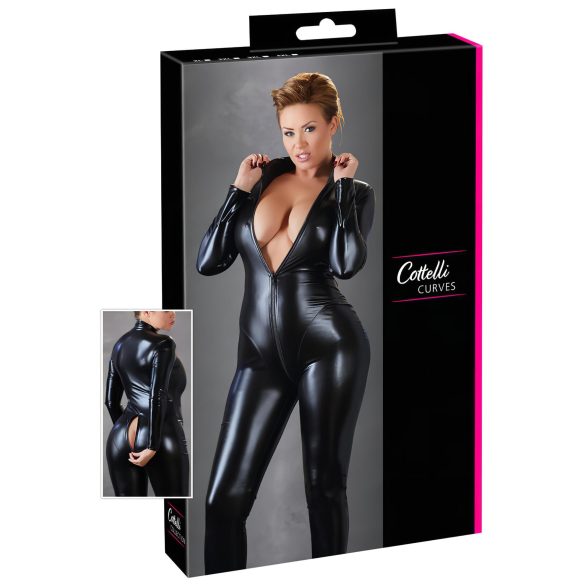 Ολόσωμη Γυαλιστερή Φόρμα Πάρτι Plus Size (Μαύρη) - 3XL