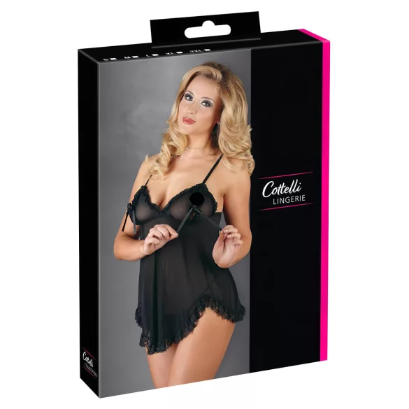 Cottelli - Babydoll γυναικεία - αέρινο, με βολάν - μαύρο - XL