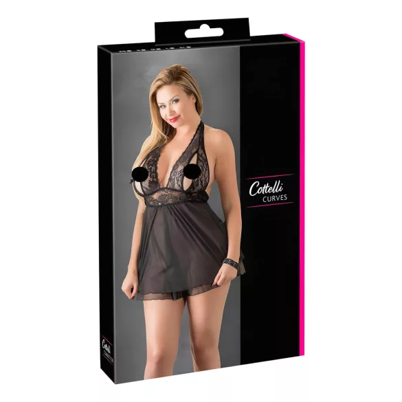 Cottelli Plus Size - babydoll για γυναίκα - δαντέλα - μαύρο - 2XL