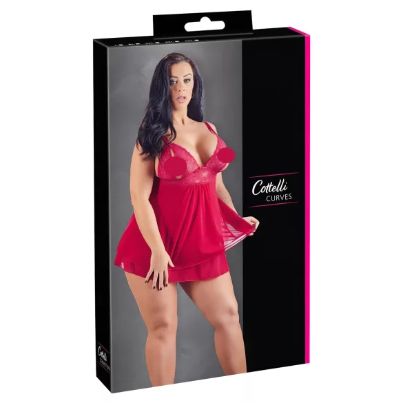Cottelli Plus Size - babydoll με δαντέλα - κόκκινο - μεγάλα μεγέθη - XL
