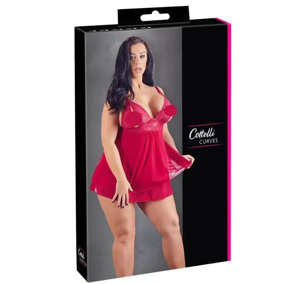 Cottelli Plus Size - babydoll με δαντέλα - κόκκινο - μεγάλα μεγέθη - XL