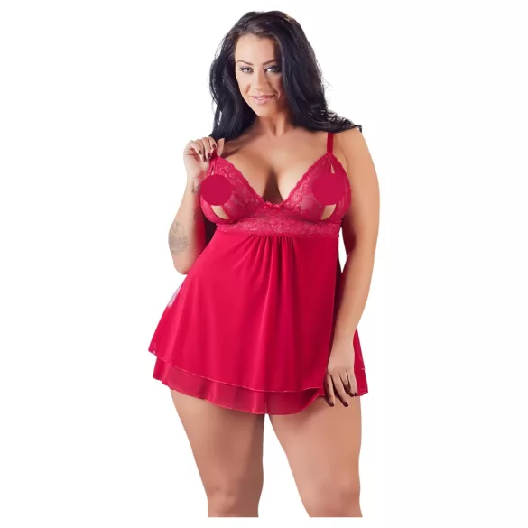 Cottelli Plus Size - babydoll με δαντέλα - κόκκινο - μεγάλα μεγέθη - 4XL