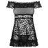 Obsessive Flores - μεταξωτό babydoll με βολάν και στρινγκ (μαύρο) - L/XL