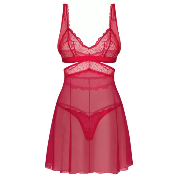 Obsessive Cupide Desir - Babydoll δαντέλα διάφανο σετ - κόκκινο