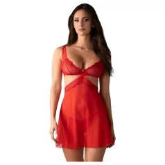   Obsessive Cupide Desir - Babydoll δαντέλα διάφανο σετ - κόκκινο - L/XL