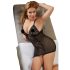 Cottelli Plus Size - Μαύρη διάφανη δαντέλα νυχτικό - 3XL