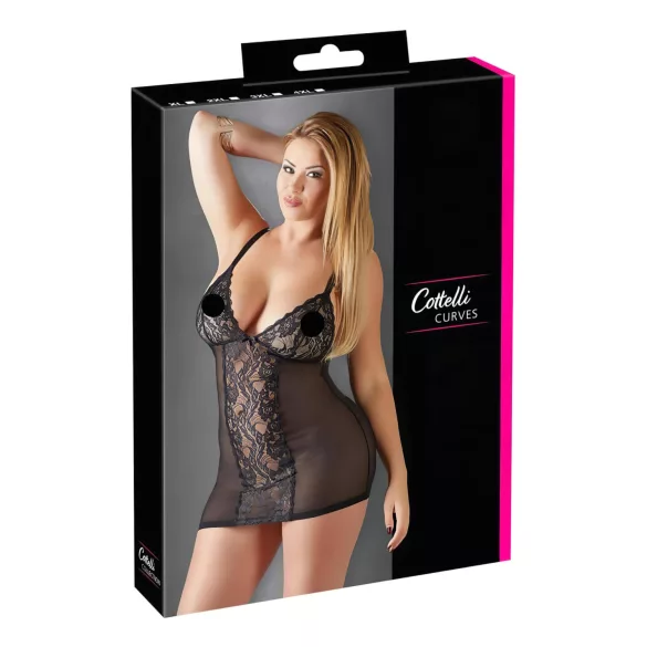 Cottelli - Babydoll plus size - δαντελένιο διάφανο - μαύρο - 4XL