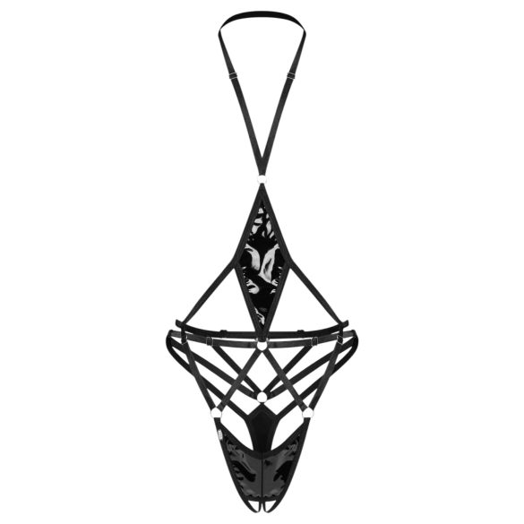 Obsessive - γυναικείο bodysuit με ανοικτό καβάλο και τιράντες - μαύρο