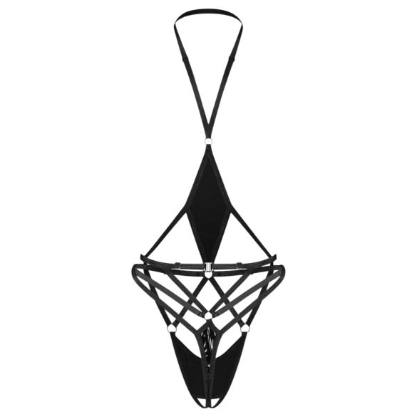 Obsessive - γυναικείο bodysuit με ανοικτό καβάλο και τιράντες - μαύρο - L/XL