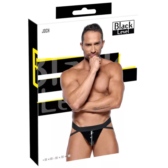 Black Level - ανδρικό jockstrap με φερμουάρ - δερμάτινη υφή μαύρο - M