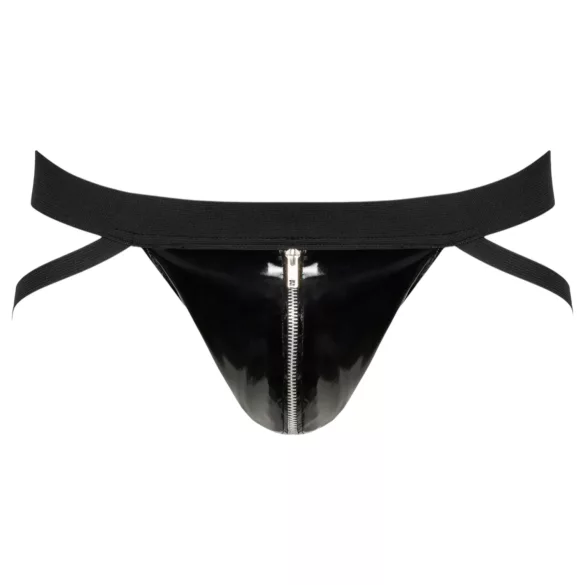Black Level - ανδρικό jockstrap με φερμουάρ - δερμάτινη υφή μαύρο - M