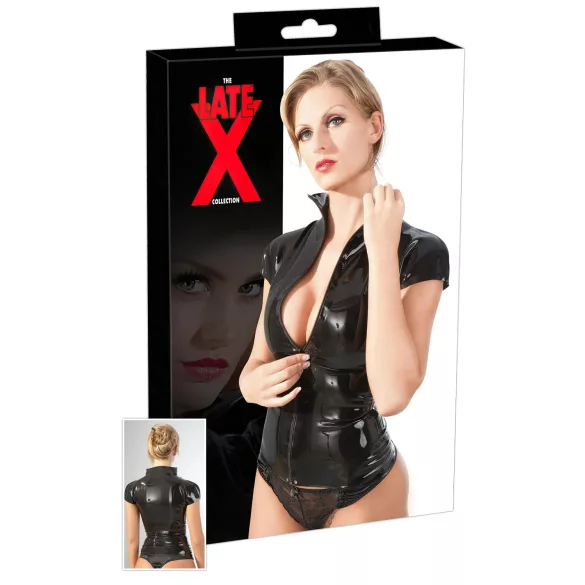 LATEX - γυναικείο μπλουζάκι με φερμουάρ - κοντομάνικο - μαύρο - S