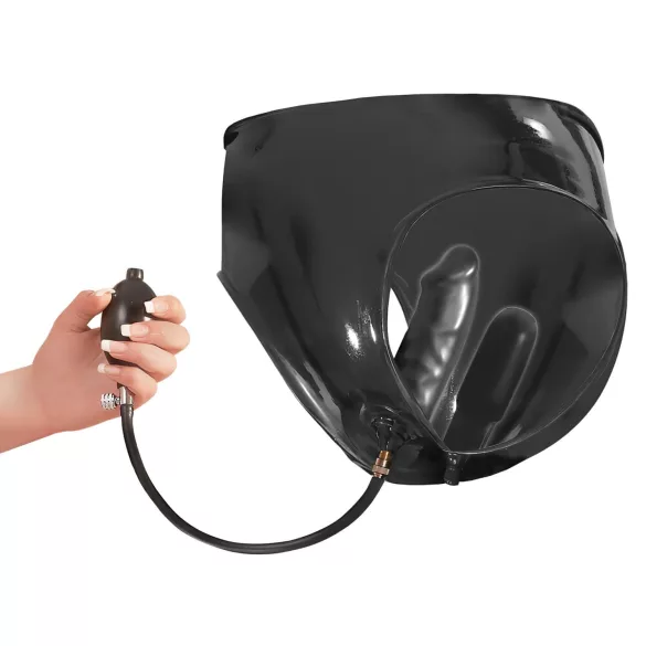 LATEX - γυναικείο εσώρουχο με 2 διογκούμενα εσωτερικά dildo - μαύρο - M