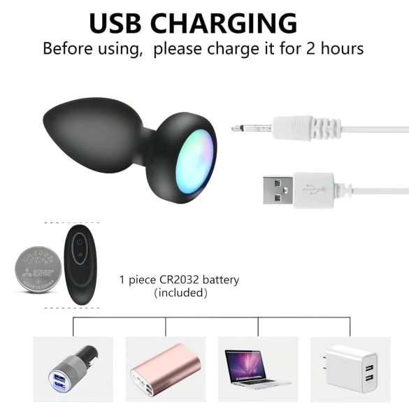 Mrow - δονούμενο πρωκτικό παιχνίδι με φως και τηλεχειριστήριο - μαύρο