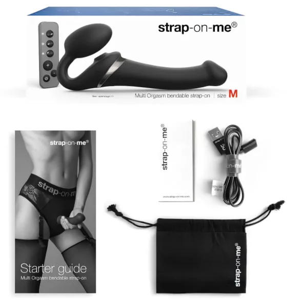 Strap-on-me - strap-on δονητής κυματιστού αέρα - μαύρο - μέγεθος M