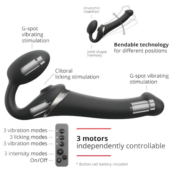 Strap-on-me - strap-on δονητής κυματιστού αέρα - μαύρο - μέγεθος M