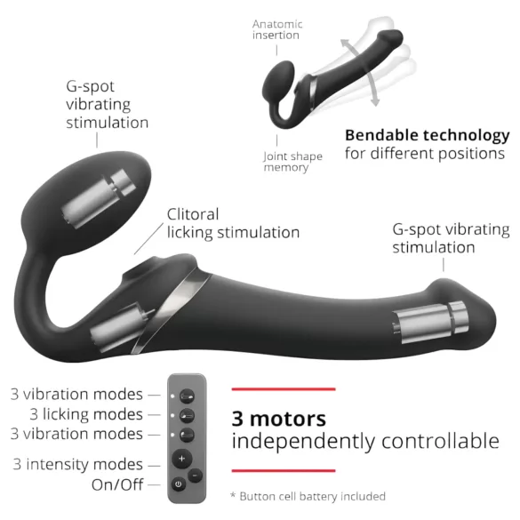 Strap-on-me - strap-on δονητής κυματιστού αέρα - μαύρο - μέγεθος M