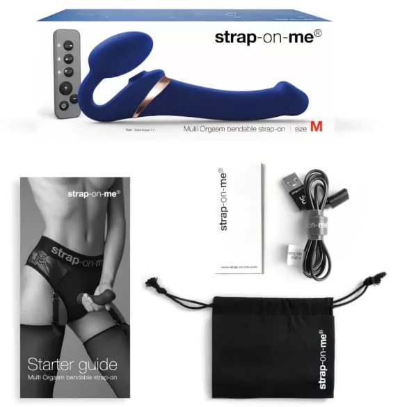 Strap-on-me - strap-on δονητής με κύματα αέρα - μπλε - μέγεθος M