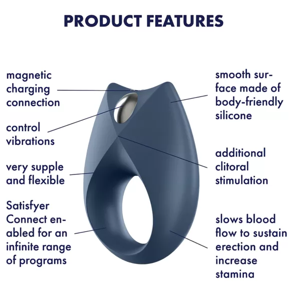 Satisfyer Royal One - Δαχτυλίδι πέους με δόνηση με έλεγχο μέσω εφαρμογής, για άνδρες (μπλε)
