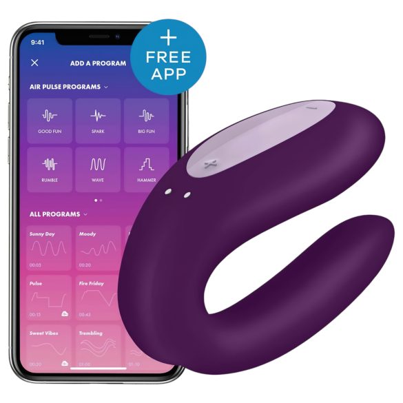 Satisfyer Double Joy – έξυπνος, αδιάβροχος δονητής για ζευγάρια (μωβ)
