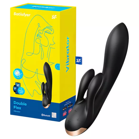 Satisfyer Double Flex - Δονητής με βραχίονα κλειτορίδας με έλεγχο μέσω εφαρμογής (μαύρος)