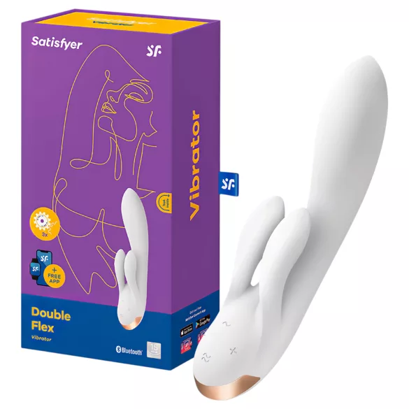 Satisfyer Double Flex - Δονητής με βραχίονα κλειτορίδας με έλεγχο μέσω εφαρμογής (λευκός)