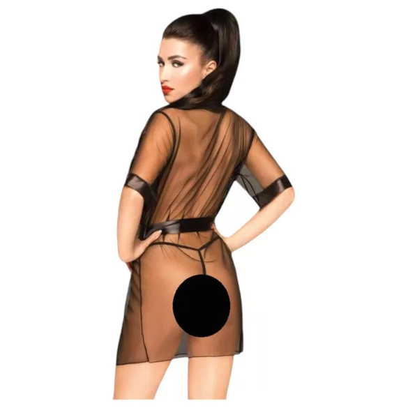 Penthouse - σετ γυναικείο ρόμπα σατέν με στρινγκ - μαύρο