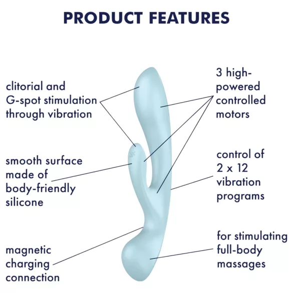 Satisfyer Triple Oh - δονητής με επαναφορτιζόμενη μπαταρία και βραχίονα κλειτορίδας (μπλε)