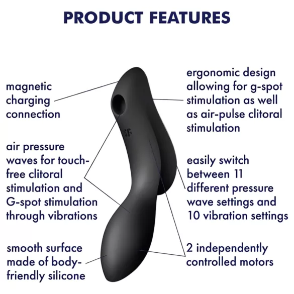 Satisfyer Curvy Trinity 2 - δονητής 2 σε 1 με κυματιστή αίσθηση αέρα (μαύρος)
