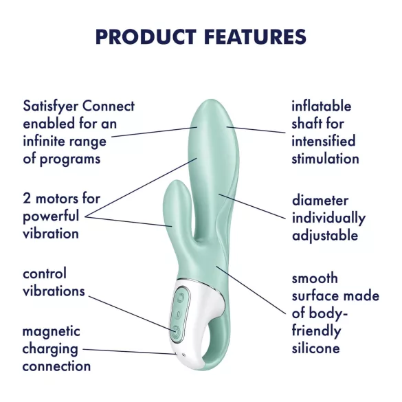 Satisfyer Air Pump Bunny 5 - Δονητής με αντλία με έλεγχο μέσω εφαρμογής (μέντα)