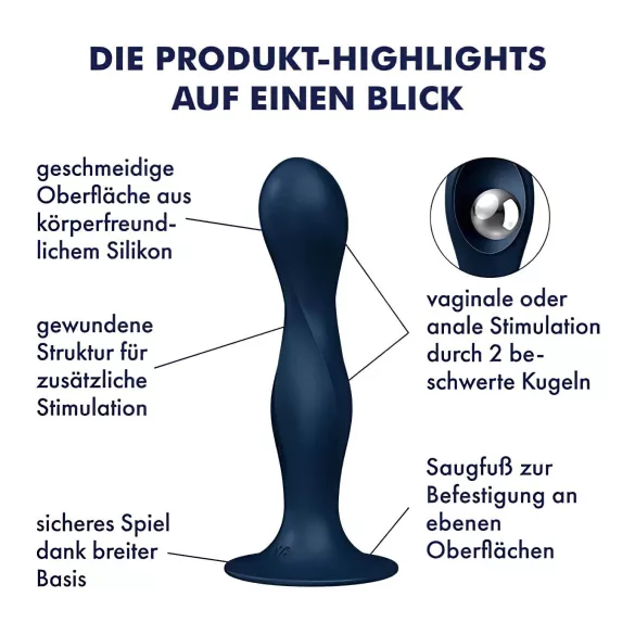 Satisfyer Double Ball-R - δονούμενο dildo με βάρος - μπλε