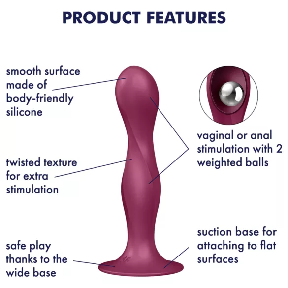 Satisfyer Double Ball-R - δονητής με βεντούζα και βάρος - σιλικόνη κόκκινο