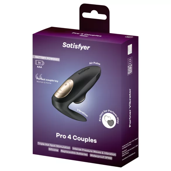 Satisfyer Pro 4 Couples - δονητής ζευγαριών με κύματα αέρα - μαύρο