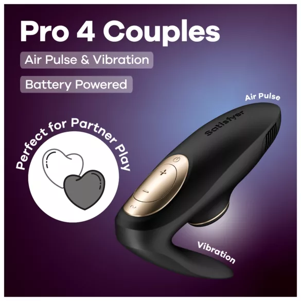 Satisfyer Pro 4 Couples - δονητής ζευγαριών με κύματα αέρα - μαύρο