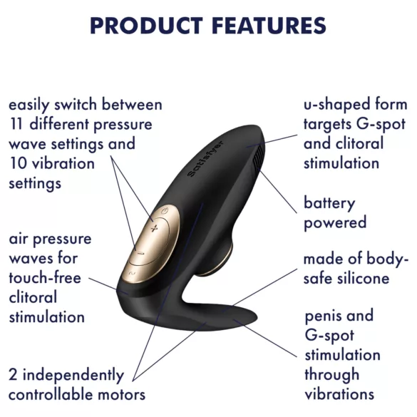 Satisfyer Pro 4 Couples - δονητής ζευγαριών με κύματα αέρα - μαύρο
