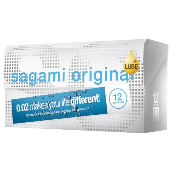 Sagami Original 0.02 - προφυλακτικό έξτρα λιπαντικό - 55mm - 12 τεμάχια