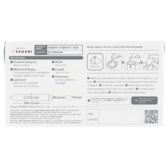 Sagami Original 0,01 L - προφυλακτικό λεπτό - 58mm - 5 τεμάχια