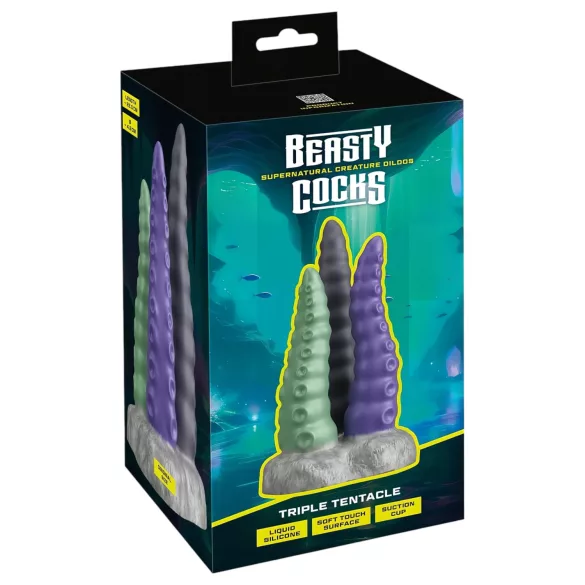 Beasty Cocks - δονητής τριπλό πλοκάμι - σιλικόνη