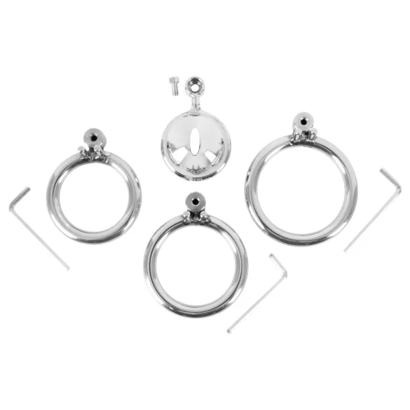 fetish collection - μίνι κλουβί πέους με 3 εναλλάξιμους δακτυλίους όρχεων (ασημί)
