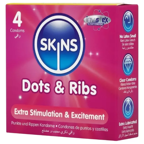 Skins - προφυλακτικά με ραβδώσεις και κουκίδες - 4 τεμάχια