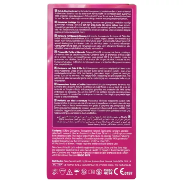 Skins - προφυλακτικό με ραβδώσεις και κουκκίδες - 8 τεμάχια