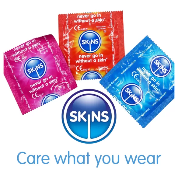 Skins - μεικτά προφυλακτικά - με κουκίδες, φυσικά, έξτρα λεπτά (4 τεμ.)
