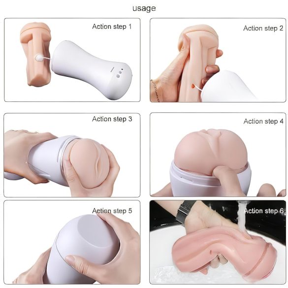 Lonely Happy - τεχνητός κόλπος με δόνηση και ήχο - λευκό/φυσικό