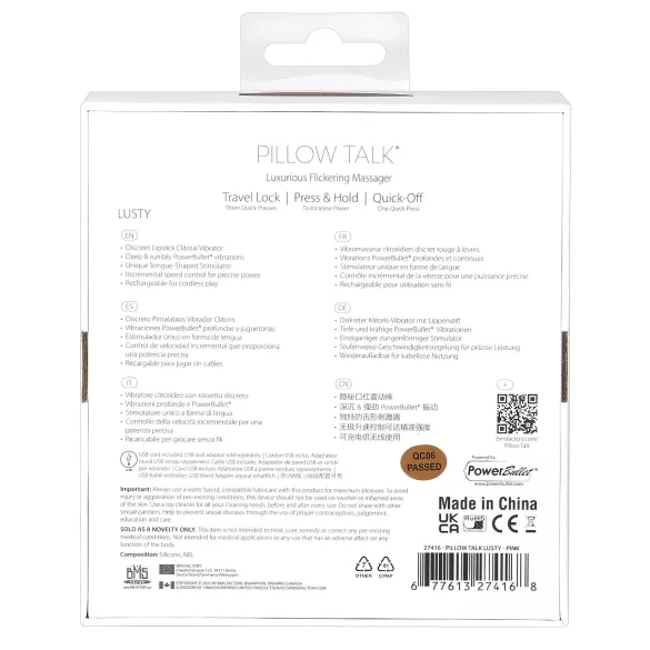 Pillow Talk Lusty - δονητής ράβδου με γλωσσίδιο, επαναφορτιζόμενος (λευκό-ροζ)