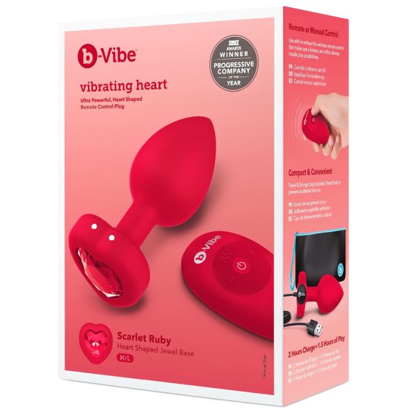 b-vibe καρδιά - επαναφ. ραδιόφ. πρωκτικός δονητής (κόκκινος)