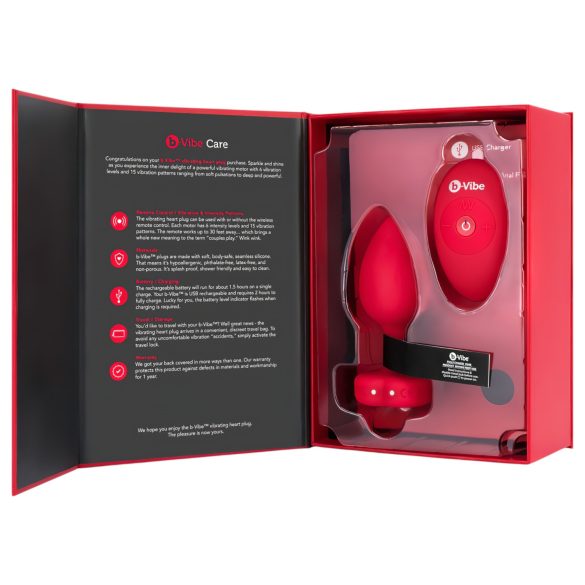 b-vibe heart - ασύρματος πρωκτικός διεγέρτης μπαταρίας (κόκκινο)