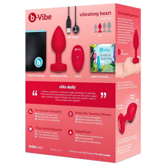 b-vibe heart - ασύρματος πρωκτικός διεγέρτης μπαταρίας (κόκκινο)