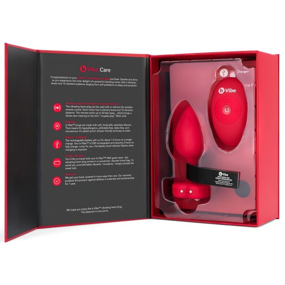 b-vibe heart - ασύρματος πρωκτικός διεγέρτης μπαταρίας (κόκκινο)