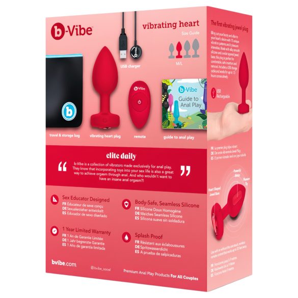 b-vibe heart - ασύρματος πρωκτικός διεγέρτης μπαταρίας (κόκκινο)