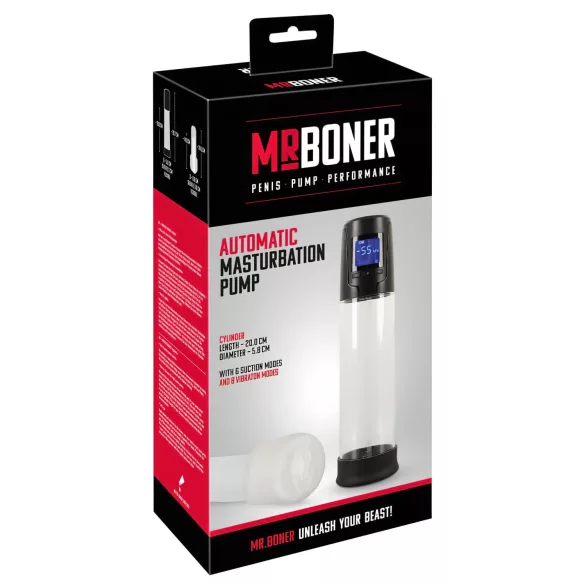Mister Boner - επαναφορτιζόμενη, αυτόματη αντλία πέους (μαύρο-διάφανο)